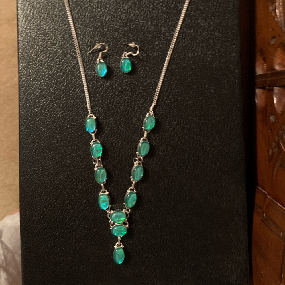Opal triplet statement necklace and earrings